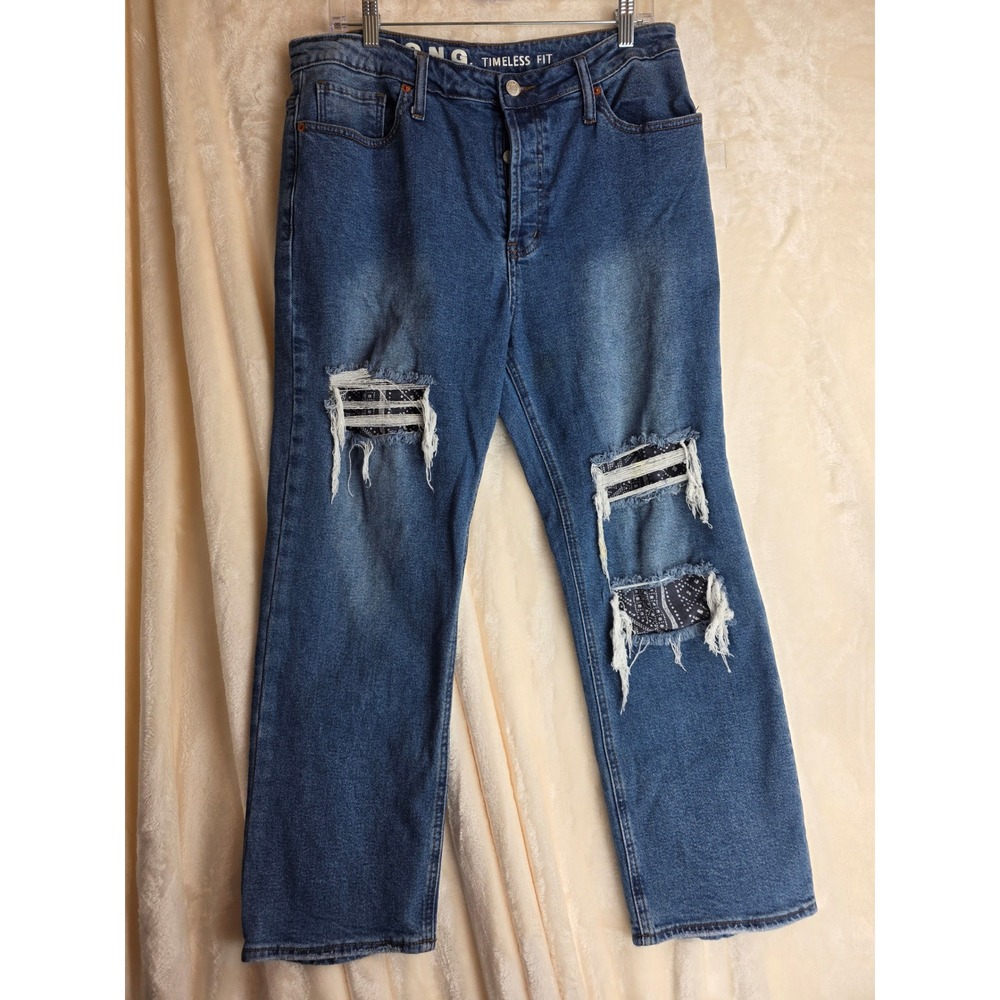 S.O.N.G. Women's Blue Denim Distressed‎ Ripped Jeans Timeless Fit Size 13 31